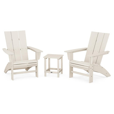 POLYWOOD Modern 3-Piece Curveback Adirondack Set w/ Long Island 18-Inch Side Table - Sand